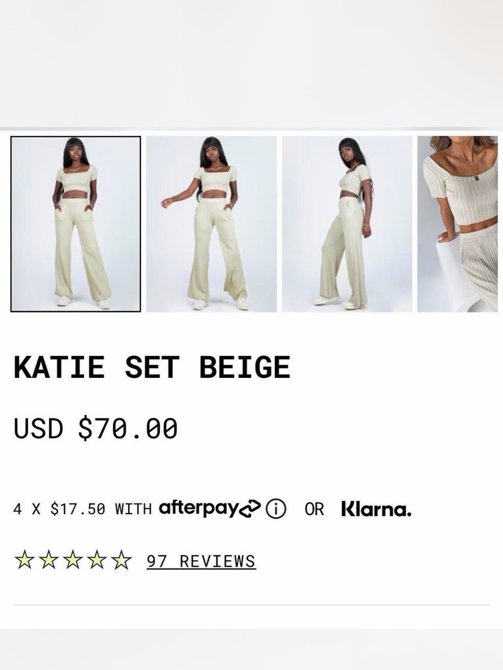 Princess Polly Beige Ribbed Square-Neck Crop Top with Matching High Waisted Pant